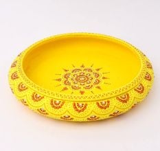 Handcrafted Yellow Terracotta Urli with Golden Motifs